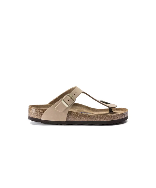 Birkenstock Gizeh Nubuck Leather Sandcastle Soft Footbed Sandals